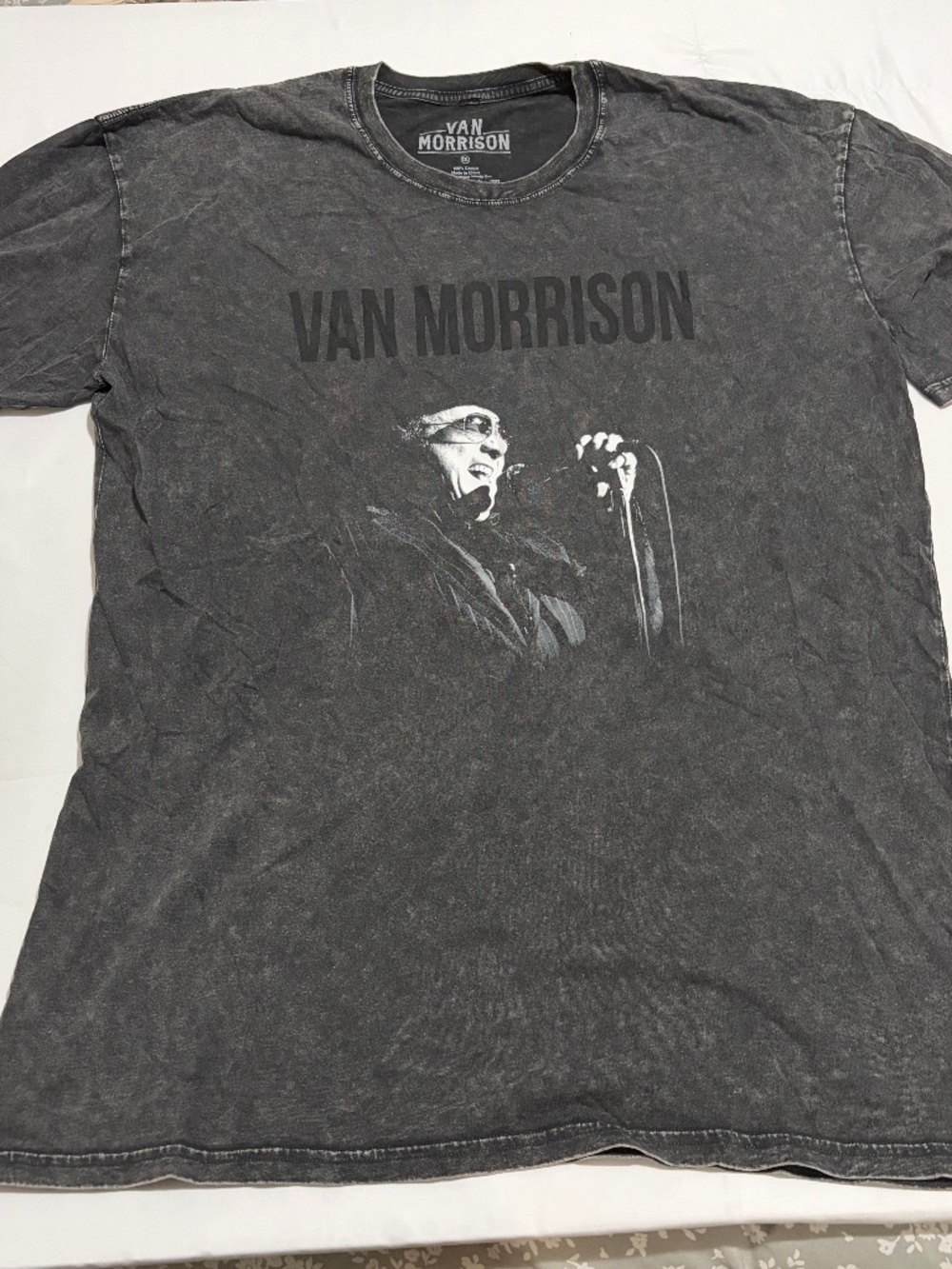 NWOT Van Morrison Graphic Concert T-Shirt Size XXL Acid Wash Charcoal Grey 2023